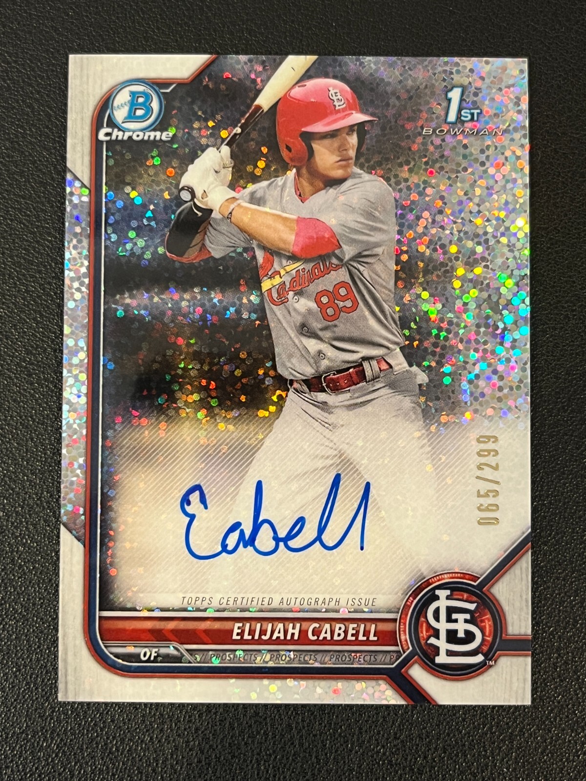 Elijah Cabell 2022 Bowman 1st Chrome Auto Speckle Refractor /299 Cardinals
