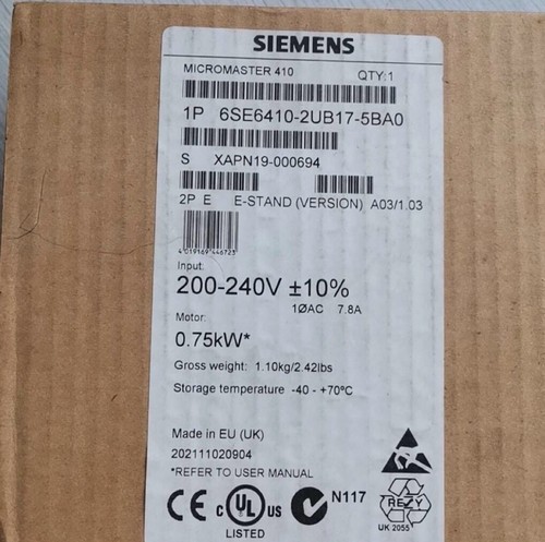 NEW Siemens 6SE6410-2UB17-5BA0 Micromaster 410 Inverter 7.5kW 1 HP, NiB - Picture 2 of 2