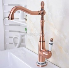Red Copper Bathroom Sink Swivel Spout Mixer Tap Single Lever Basin Faucet wnf624