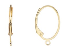 Ear Wire, 10 Gold Plated Brass 19.5mm Flat Wire Oval Leverback with Open Loop