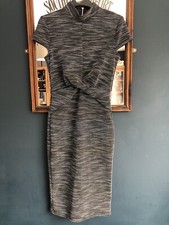 Miss Selfridge Grey Space Dye Striped Midi Dress Size 6 BNWT