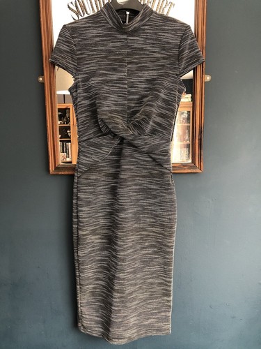 Miss Selfridge grau Space Dye gestreiftes Midikleid Größe 6 neu mit Etikett