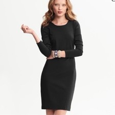 Banana Republic Long Sleeve Ponte V Back Zip Up Dress SZ 8 Black LBD