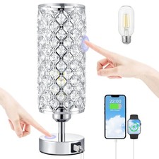 Crystal Touch Lamp with Touch Control, Sliver Table Lamp with USB-C A Ports, ...