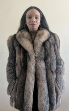 Crystal Fox Fur Coat Luxury Silver Natural Fox Jacket Full Plush Vintage Size...