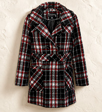 Rothschild Girls Double-Breasted Plaid Pea Coat size 7/8 Detachable Hood