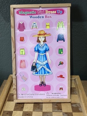 Magnetic Wooden Girl Dress Up Box Set Pretend Play for Kids