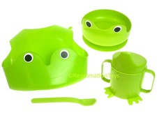 IKEA Mata Green Frog Toddler Baby Bib Sippy Cup Spoon  Cereal Bowl Set New