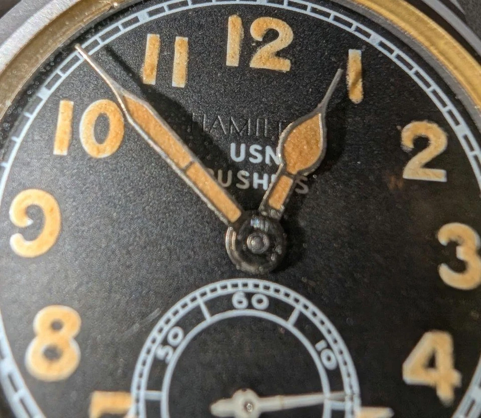 "Repair required" Hamilton USN BUSHIPS Black Dial Military Watch For parts JUNK  - Image 3 of 4