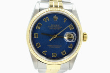 Rolex Datejust 36mm 16233 Blue Arabic Numeral Dial 1995 Box and Papers