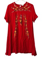Umgee Dress/Tunic Babydoll Floral Embroidered Short Sleeve Boho Size Medium
