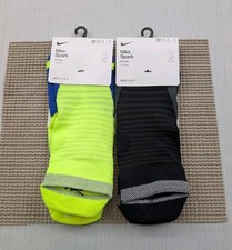 New 2 Pairs Nike Spark Cushioned No Show Running Socks Mens 10-11.5 Neon Black