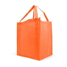 10 Pack Reusable Grocery Bags, Orange, 13x15x10, Wide Tote, 20-Inch Handle