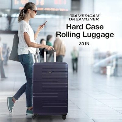 AMERICAN DREAMLINER 30 INCH ROLLING LUGGAGE, HARDSHELL SUITCASE WHEELS - NAVY