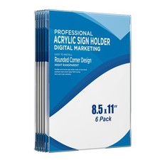 Acrylic Sign Holder 8.5x11 Wall Mount 6 Pack Vertical Clear Frame with 3M...