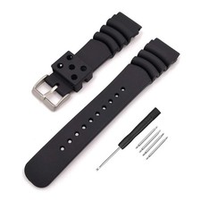 Black Silicone Rubber Curved Line Watch Band 20mm 22mm 24mm Extra Long Replac...