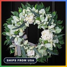 22 Inch Farmhouse Wreath for Front Door Wall Window Porch Spring Summer Greenery