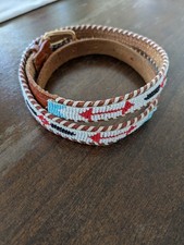 VTG Leather Thunderbird Native Style Hand Seed Beaded Southwestern Belt 36" US