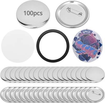 QWORK 100 Sätze Metall Button-Rohlinge, Sicherheits-Nadel - 58mm, Abzeichen