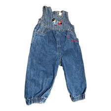 Vintage Baby Mickey Minnie Mouse Denim Overalls Blue Embroidered 90s 18 M