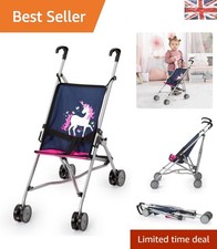 Blue/Pink Doll Stroller with Double Wheels & Safety Belt for Secure Play
