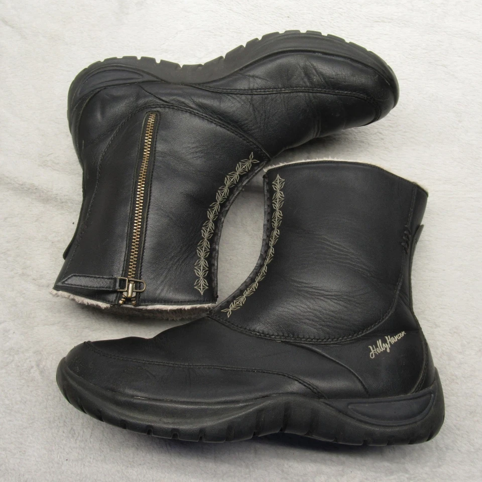 Botas femininas Helly Hansen 10 couro preto forrado de pele com zíper tornozelo aderente inverno quente - Imagem 3 de 4