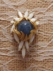 VINTAGE JULIANA VENUS FLAMES BROOCH BLUE ART GLASS WHITE MILKGLASS~RARE RARE!!!!