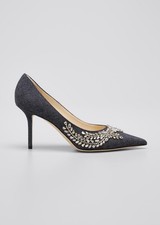 Jimmy Choo Women Size 39.5 US 8.5 Love 85 Crystal Embellished Denim Pumps Luxury