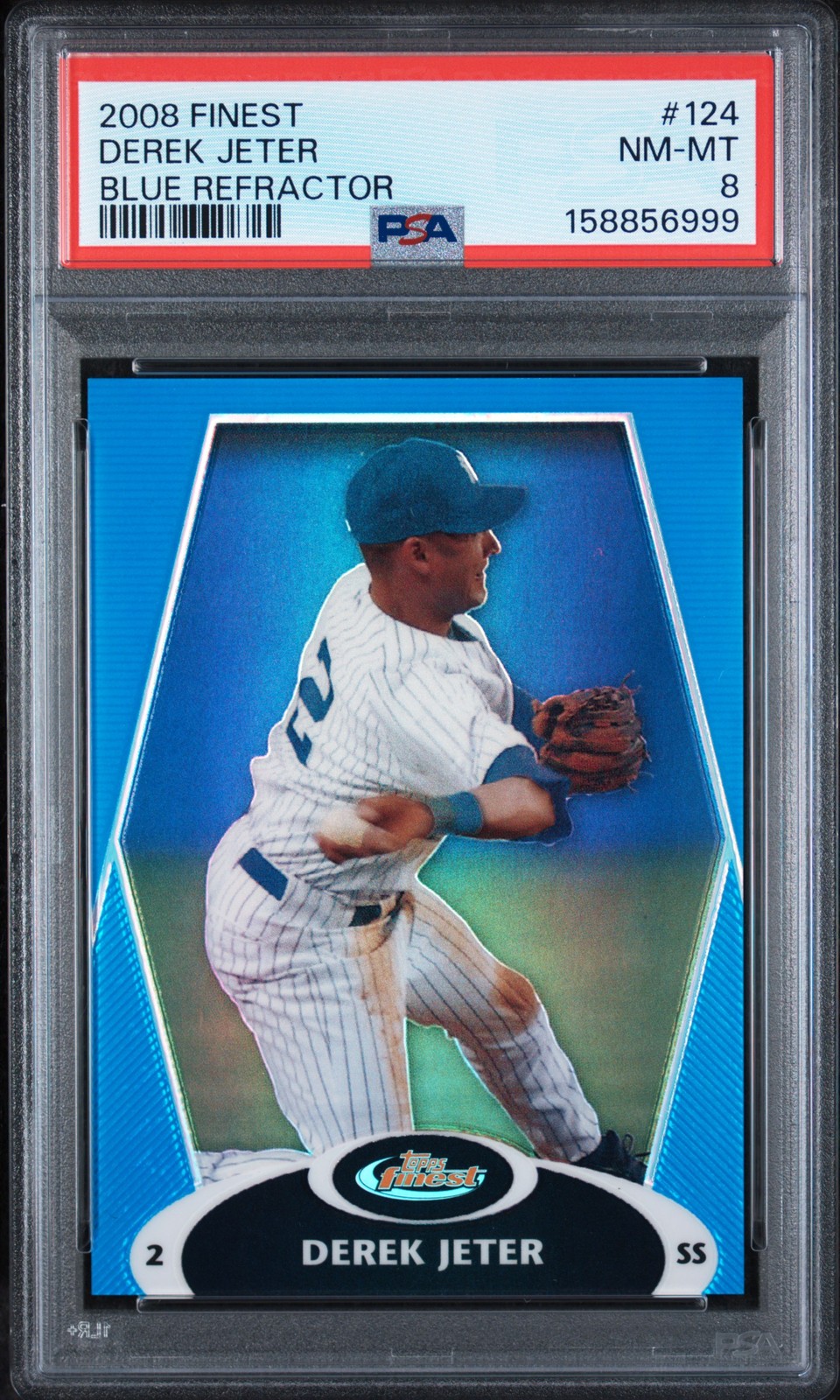 2008 FINEST BLUE REFRACTOR #124 DEREK JETER 131/299 PSA 8