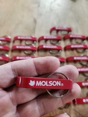 Vintage Molson Beer Key Ring Opener METAL RED Keychain Maple Leaf Collectible