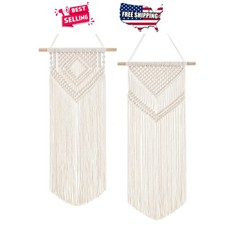 Macrame Wall Decor Set 2 Woven Tapestries Boho Ivory 26x13in for Nursery Bedroom