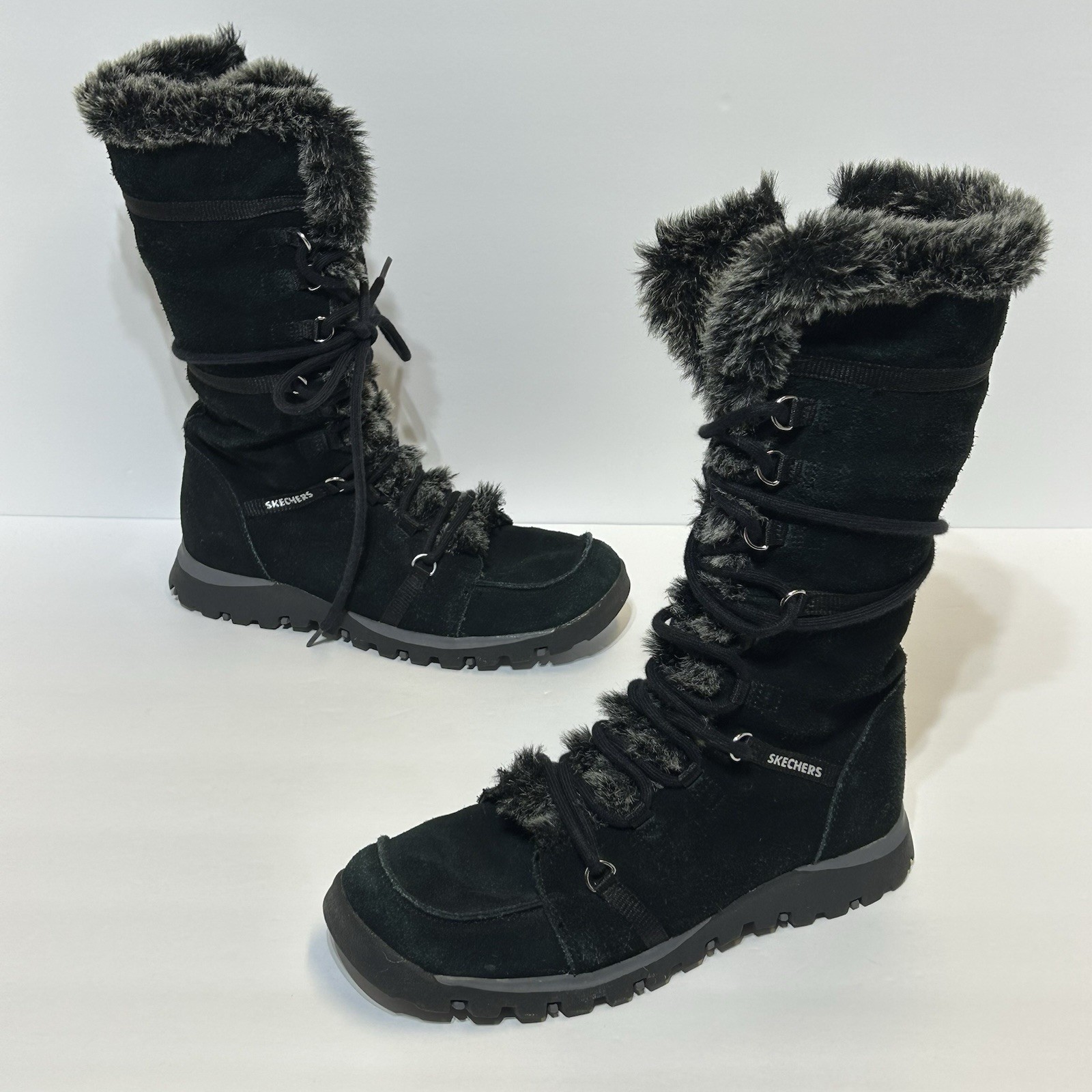 Skechers Grand Jam Unlimited Women Sz Fur Frill Hike Lace