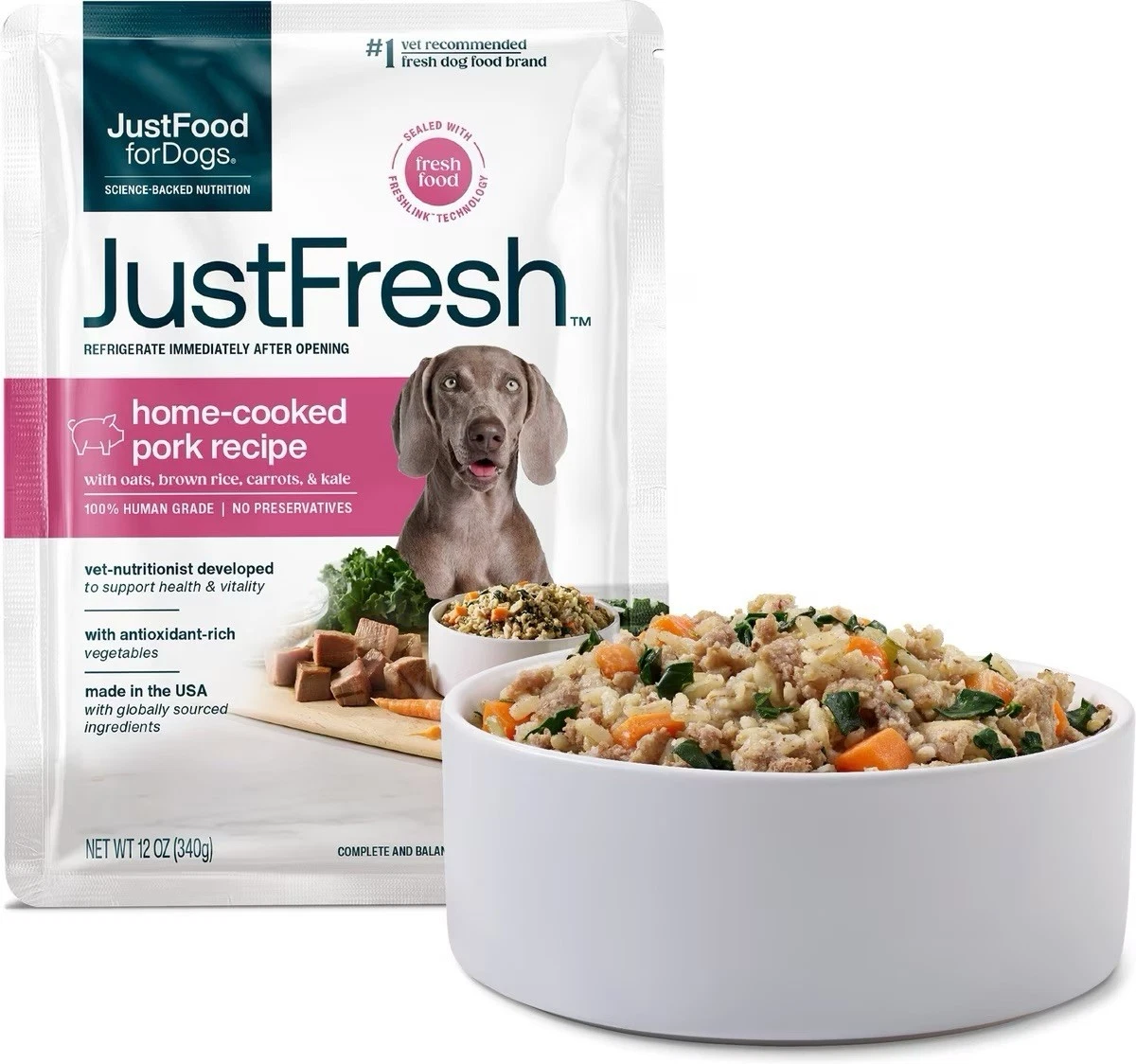 (Pack of 7) JustFoodForDogs JustFresh Home-Cooked Pork Recipe Fresh Dog Food