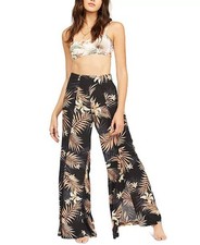 NWT Billabong Women s Black Floral Split Spirit Flowy High Rise Pants Sz M