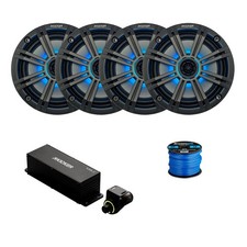 4x Kicker 6.5" 195W Marine LED Speakers, Charcoal Grille, Controller w/Wire