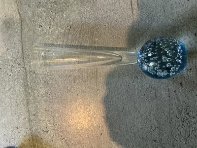 RARITÄT Vase Murano Glas Klarglas Solifleur-Vase Fuß blau Bubble Design 16 cm - Bild 1 von 4