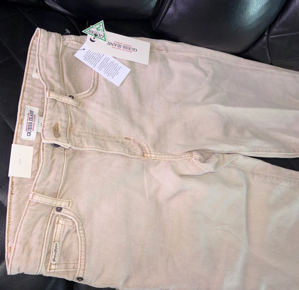 Pantalones de mezclilla para mujer GUESS Los Angeles con cremallera talla W 27, L 32 color beige nuevos con etiquetas Foto 3 de 4