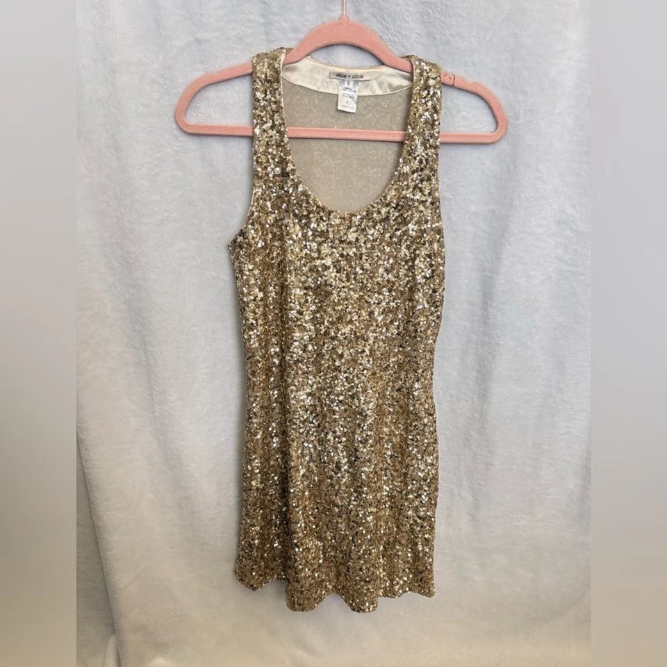 Алиса + Оливия золото блестки металлический Shift платье маленький - Изображение 2 из 4