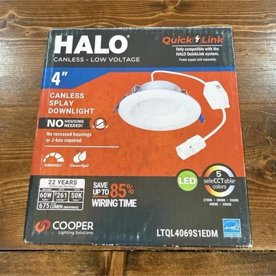 HALO QuickLink 4" Canless LED Downlight Dimmable Selectable White 675lm - Image 1 of 4