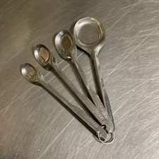 Vintage Stainless Steel Long Handle Measuring Spoons Set Of 4 Nesting On Ring