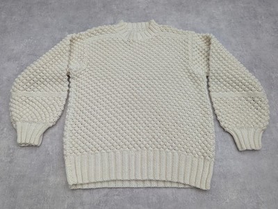 Fischer Pullover Damen M Creme Häkel Strick Boho UK 14 16 Preppy Cottagecore