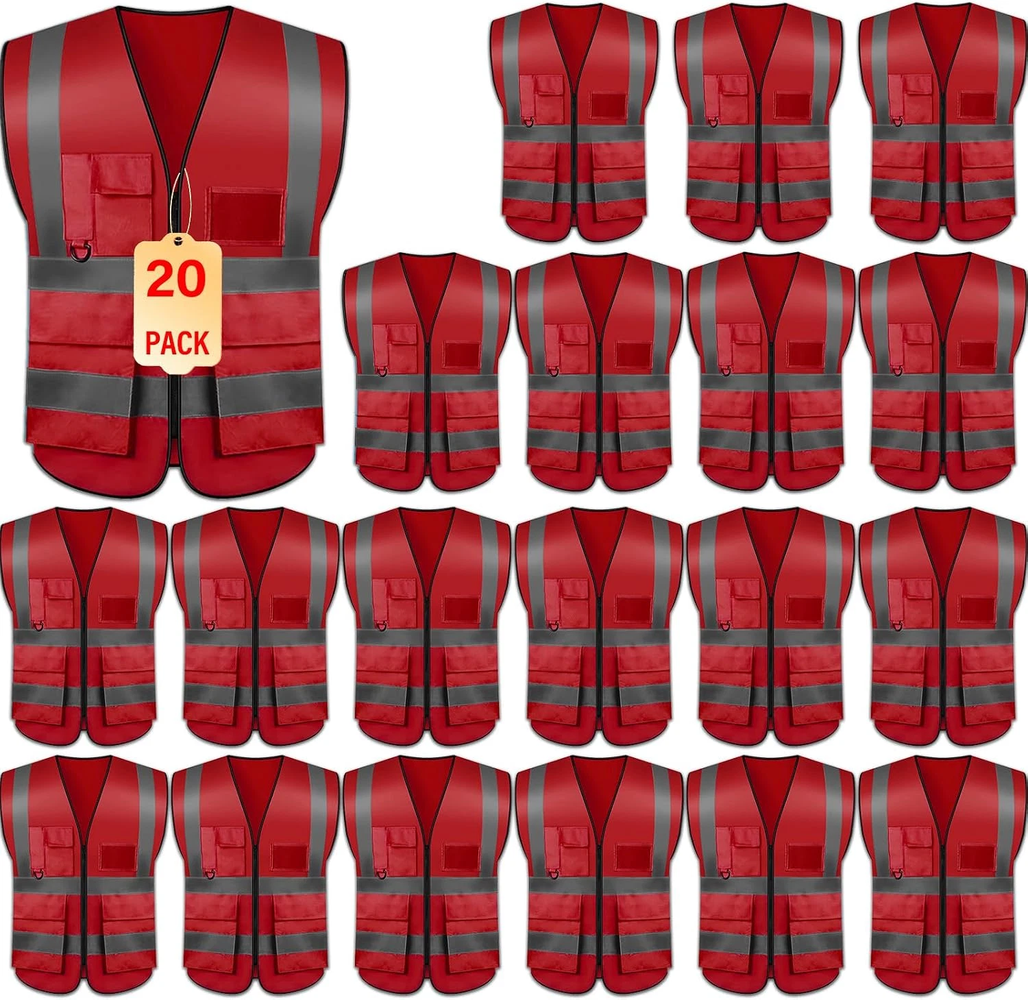 Safety Vests 20 Pack,Hi Vis Construction Vest with 5 Pockets image 12