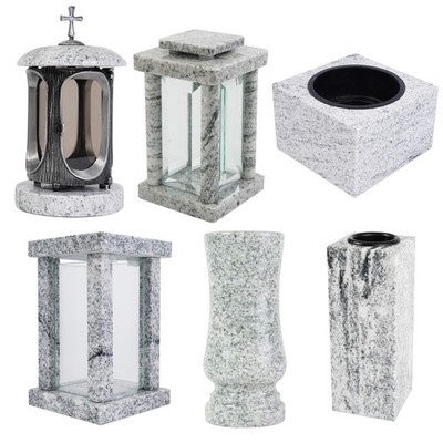 Grab-Artikel aus Granit Viscont White Grab-Schmuck Friedhof Vase Lampe Weiss