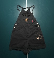 Vintage Disney Tigger Shortalls Overalls Youth Large Denim Bib Black Embroidered