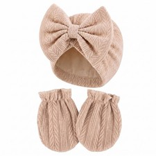 Newborn Baby Girl Hat Mittens Preemie Soft Hospital Bow Hats Beanie No Scratc...