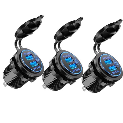 Presa USB Auto Meijeegu Con Display LED E Interruttore Touch - 5V 4.8A, 3 Pezzi, Per Veicoli 12-24V, Camper, Barca, Moto, SUV - 2