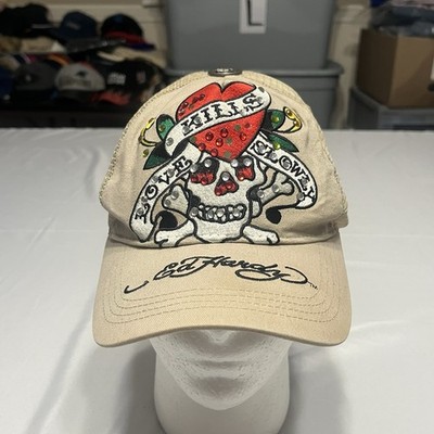 Ed Hardy Mesh Trucker Hat Love Kills Slowly Y2K Grunge Beige Tan SnapBack Cap