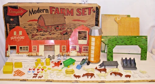 MARX COMPLETE MODERN FARM PLAY SET 1960s BOXED!