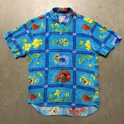 トップス 80s Jams World Rayon Aloha Shirt Vintage 80s 90s Jams World Tropical Floral Hawaiian Shirt S Blue