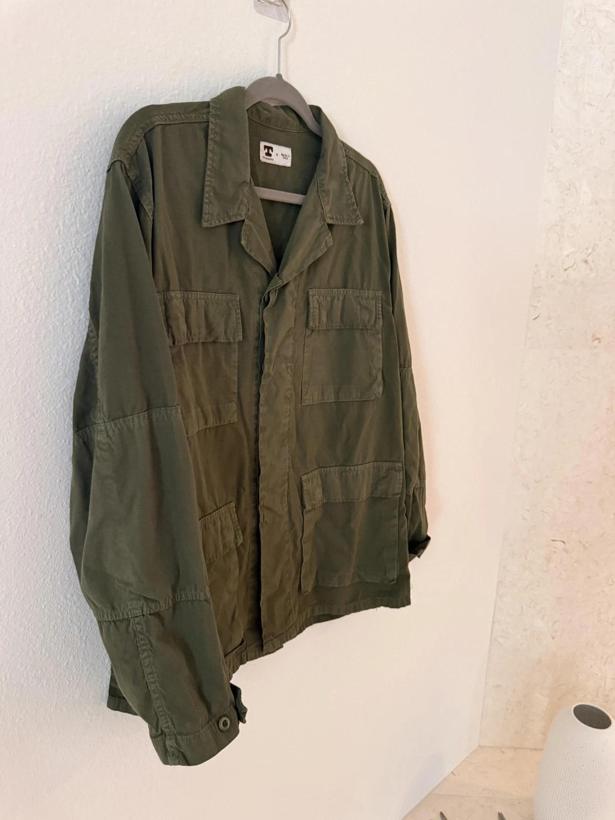 Tellason Jacket Mens Medium Green Cotton Military Field Utility Made In Italy image 8